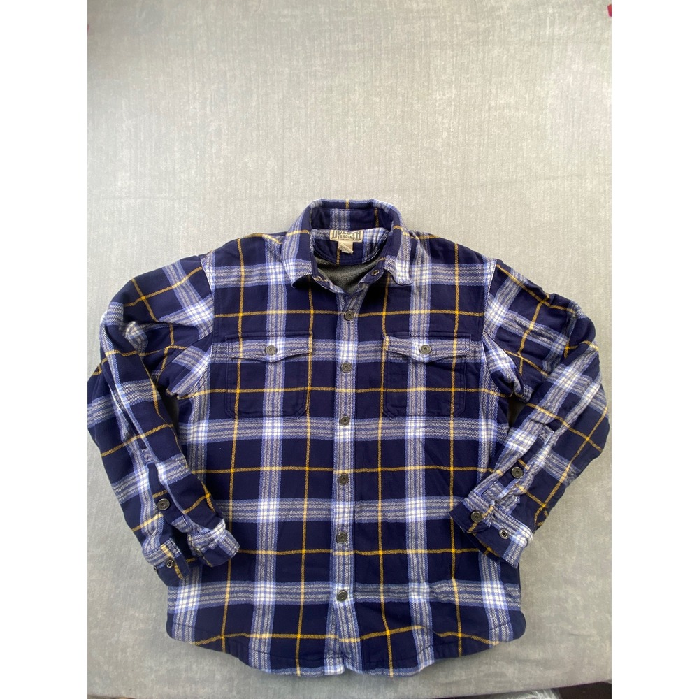 Duluth Trading Co Mens Blue Yellow Plaid Fleece Lined Flannel Shirt Medium 31501
